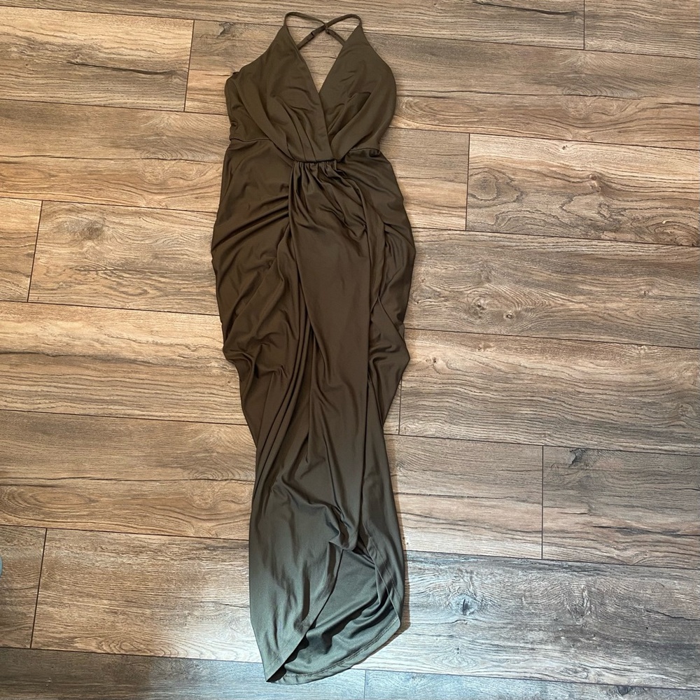 Miss Avenue Deep Olive cross back Dress